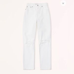 Abercrombie White Destroy Curve Love Ultra High Rise 90s Straight Jean